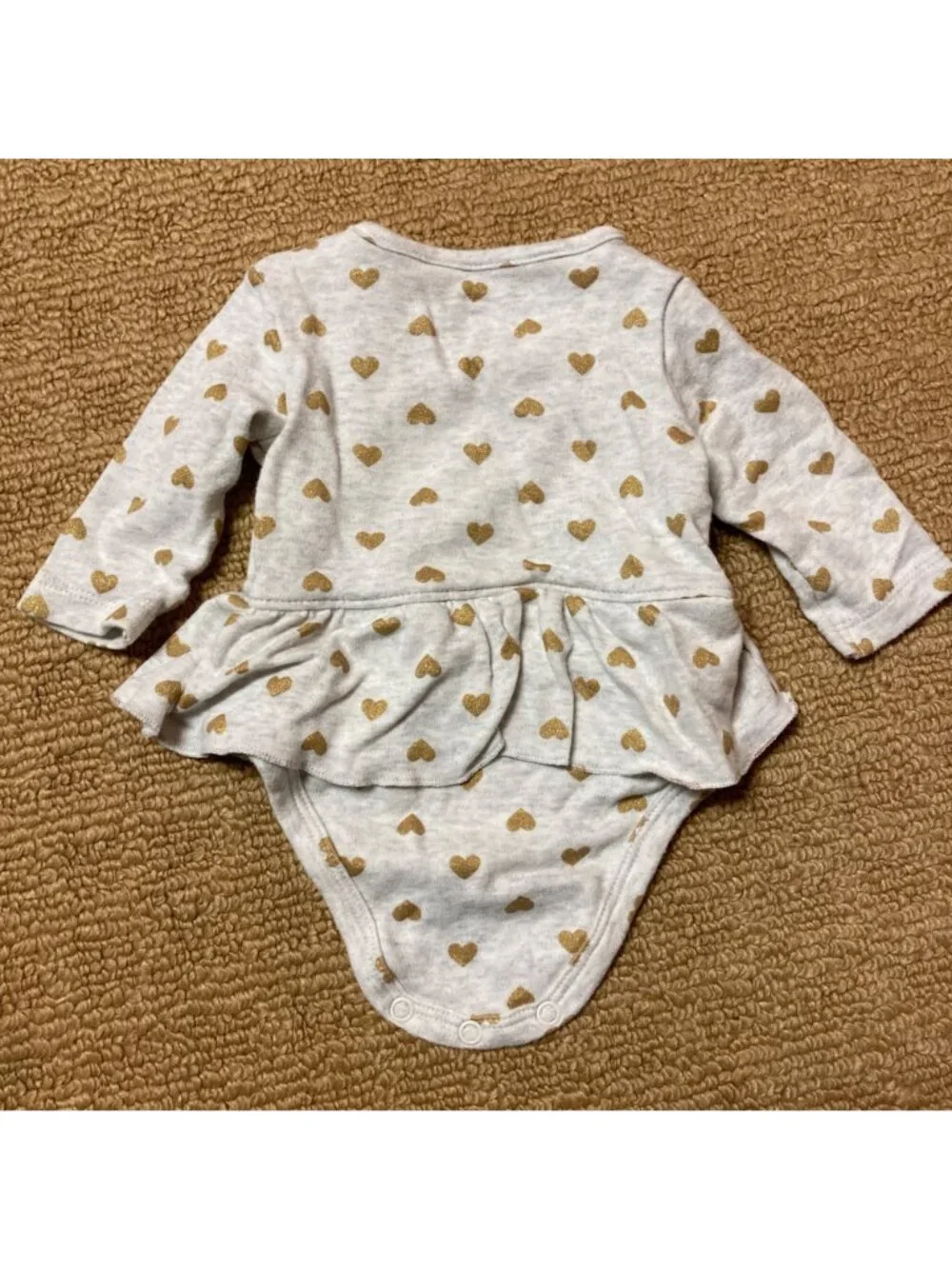 Carter's Bodysuit Baby Girl 3M 3 Months Gray Gold Glitter Hearts Peplum